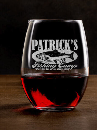 Fishing Camp : Stemless Wine Glasses - Engraved