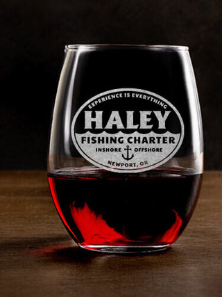 Fishing Charter : Stemless Wine Glasses - Engraved