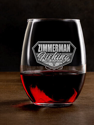 Fishing : Stemless Wine Glasses - Engraved