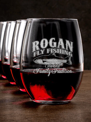 Fly Fishing Family Tradition : Stemless Wine Glasses - Engraved