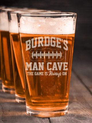 Football Man Cave : Pint Glasses - Engraved