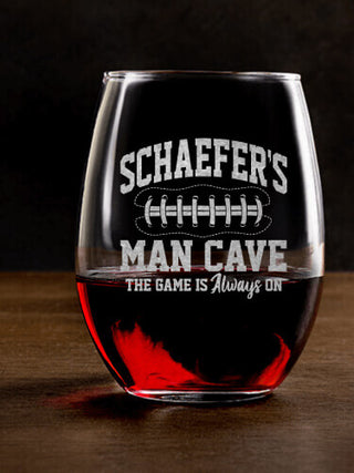 Football Man Cave : Stemless Wine Glasses - Engraved