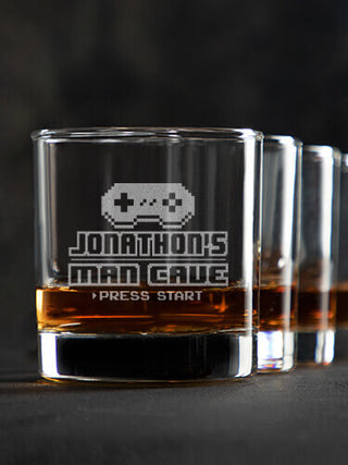 Gamer Man Cave : Rocks Glasses - Engraved