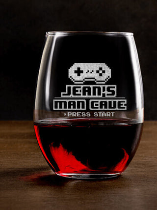 Gamer Man Cave : Stemless Wine Glasses - Engraved