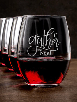 Gather : Stemless Wine Glasses - Engraved