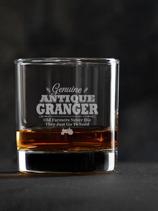 Genuine Antique Farmer : Rocks Glasses - Engraved