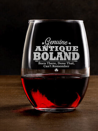 Genuine Irish Antique : Stemless Wine Glasses - Engraved