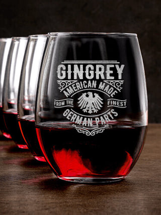German Parts : Stemless Wine Glasses - Engraved