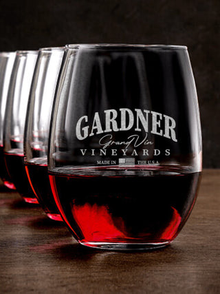 Grand Vineyards : Stemless Wine Glasses - Engraved