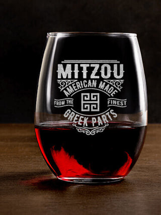 Greek Parts : Stemless Wine Glasses - Engraved