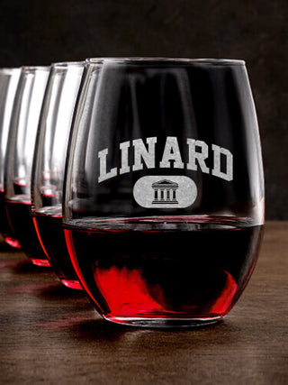 Greek Varsity : Stemless Wine Glasses - Engraved