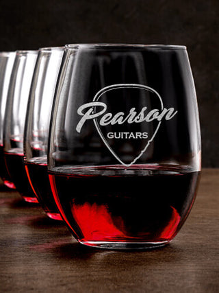 Guitars : Stemless Wine Glasses - Engraved