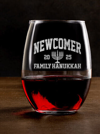 Hanukkah Varsity : Stemless Wine Glasses - Engraved