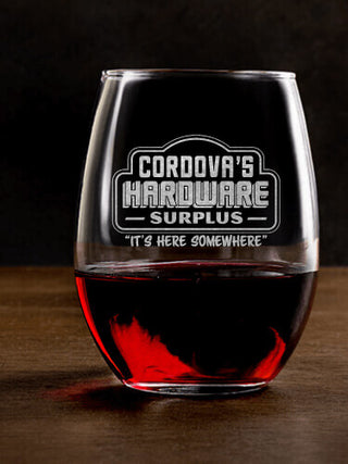 Hardware Surplus : Stemless Wine Glasses - Engraved