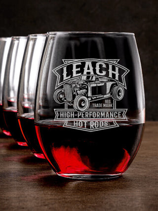 High-Performance Hot Rods : Stemless Wine Glasses - Engraved
