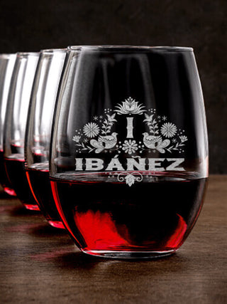 Hispanic Monogram : Stemless Wine Glasses - Engraved