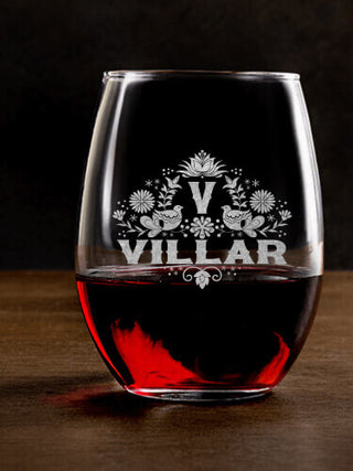 Hispanic Monogram : Stemless Wine Glasses - Engraved