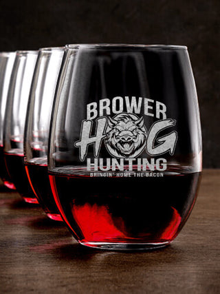 Hog Hunting : Stemless Wine Glasses - Engraved