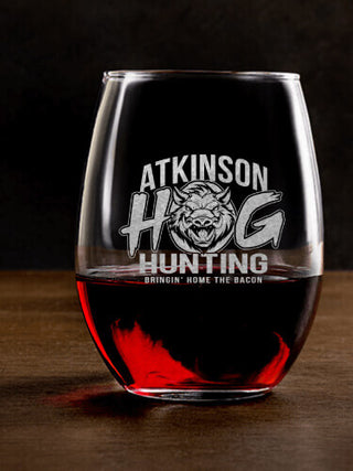Hog Hunting : Stemless Wine Glasses - Engraved