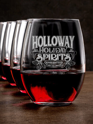 Holiday Spirits : Stemless Wine Glasses - Engraved