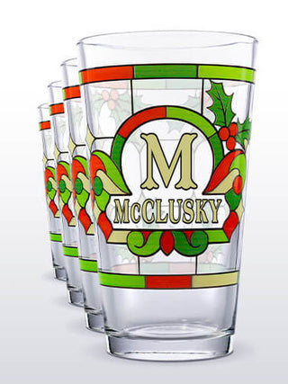 Holly Monogram : Pint Glasses - Color Printed