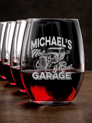 Hot Rod Garage BP : Stemless Wine Glasses - Engraved