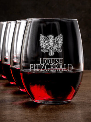 House : Stemless Wine Glasses - Engraved