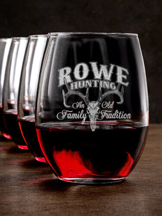 Hunting Family Tradition : Stemless Wine Glasses - Engraved