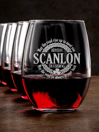 Irish Blessing : Stemless Wine Glasses - Engraved