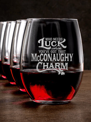 Irish Charm : Stemless Wine Glasses - Engraved