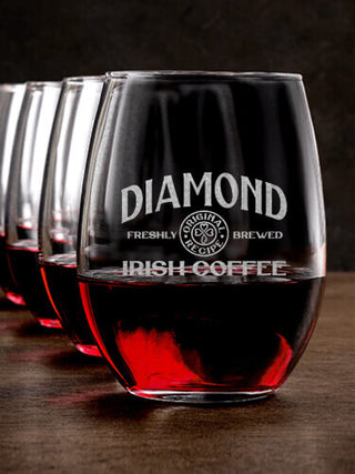 Irish Coffee : Stemless Wine Glasses - Engraved