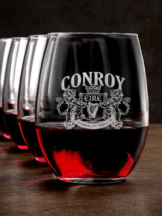 Irish Crest : Stemless Wine Glasses - Engraved
