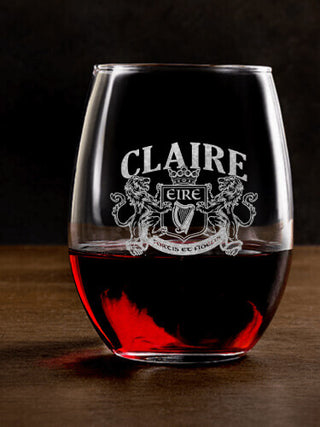 Irish Crest : Stemless Wine Glasses - Engraved