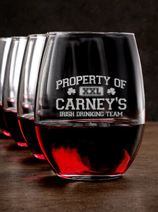 Irish Drinking Team : Stemless Wine Glasses - Engraved