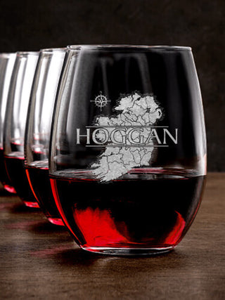 Irish Heritage : Stemless Wine Glasses - Engraved