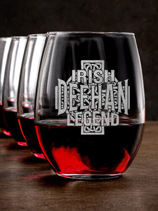 Irish Legend : Stemless Wine Glasses - Engraved