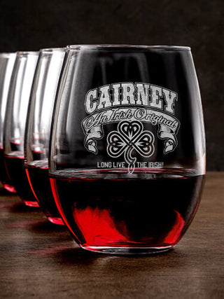 Irish Original : Stemless Wine Glasses - Engraved