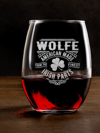 Irish Parts : Stemless Wine Glasses - Engraved