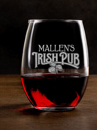 Irish Pub : Stemless Wine Glasses - Engraved