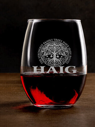 Irish Roots : Stemless Wine Glasses - Engraved