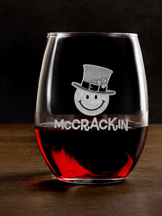Irish Smiley : Stemless Wine Glasses - Engraved