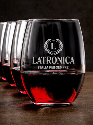 Italian Monogram : Stemless Wine Glasses - Engraved