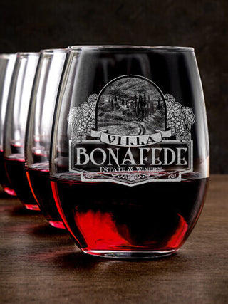 Italian Villa : Stemless Wine Glasses - Engraved