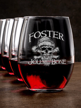 Jolly To The Bone : Stemless Wine Glasses - Engraved