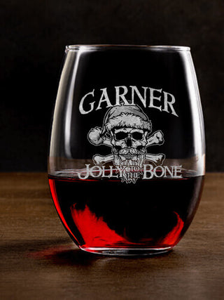 Jolly To The Bone : Stemless Wine Glasses - Engraved