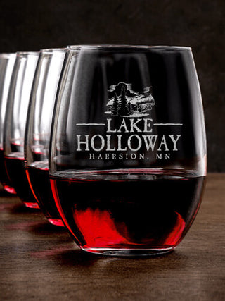 Lake : Stemless Wine Glasses - Engraved