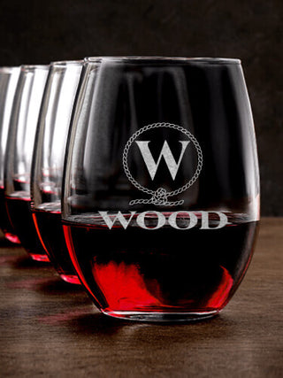 Lasso Monogram : Stemless Wine Glasses - Engraved