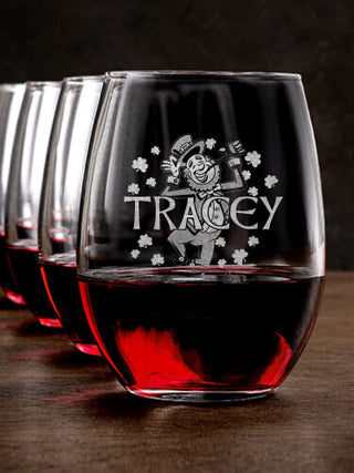 Leprechaun : Stemless Wine Glasses - Engraved