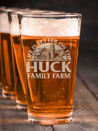 Life Is Better Farm : Pint Glasses - Engraved