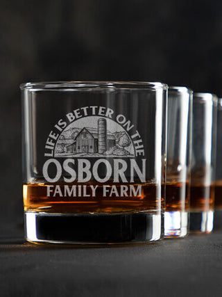Life Is Better Farm : Rocks Glasses - Engraved